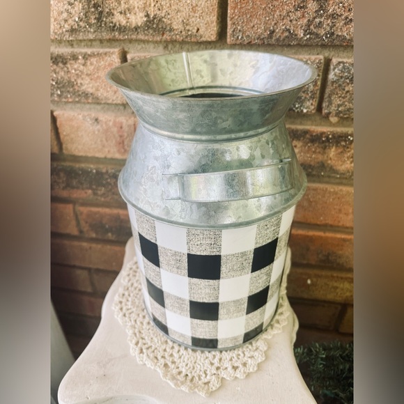 *Black & White Buffalo Check Milk Can, Large 9.25” - Picture 5 of 13